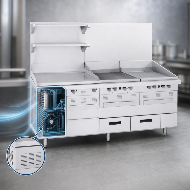 Product image #3 for Garland Arctic Fire Two-Section Refrigerated Base with 4 Self-Closing Drawers, 85 Inch Wide