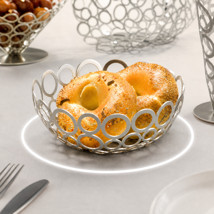 Product image #3 for Go-Go 8-Inch Round Metal Serving Basket with Ring Design, Silver Finish