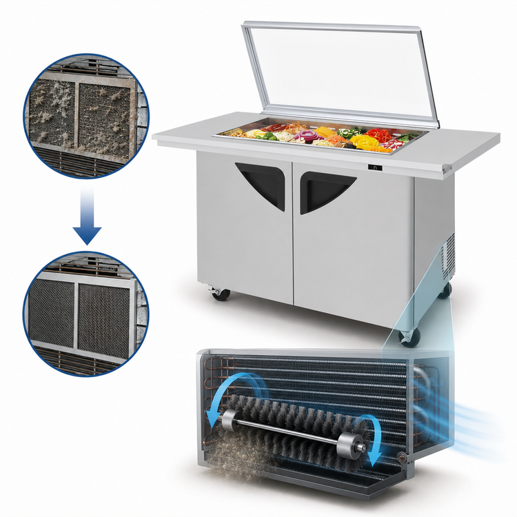 Product image #3 for Turbo Air Super Deluxe Two-Section Sandwich/Salad Mega Top Refrigerated Prep Table with Glass Lid, 18-Pan Capacity