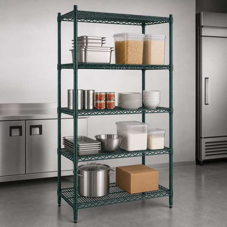 Product image #3 for Omcan USA 60 Inch W x 18 Inch D x 72 Inch H Stationary 4-Shelf Epoxy Coated Wire Shelving Unit