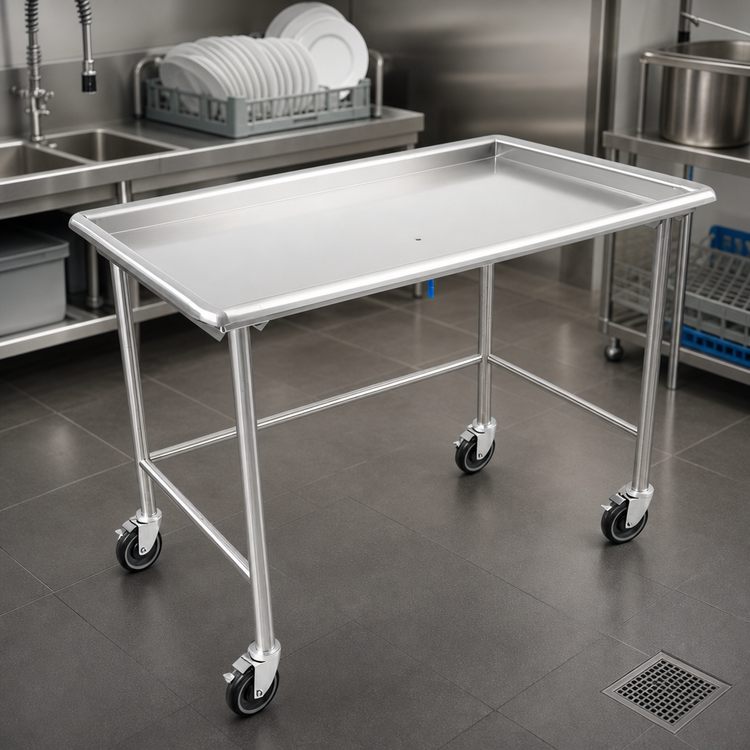Product image #3 for John Boos 60-7/8-Inch x 30-3/8-Inch 16-Gauge Stainless Steel Sorting Table with Raised Edge and Locking Casters