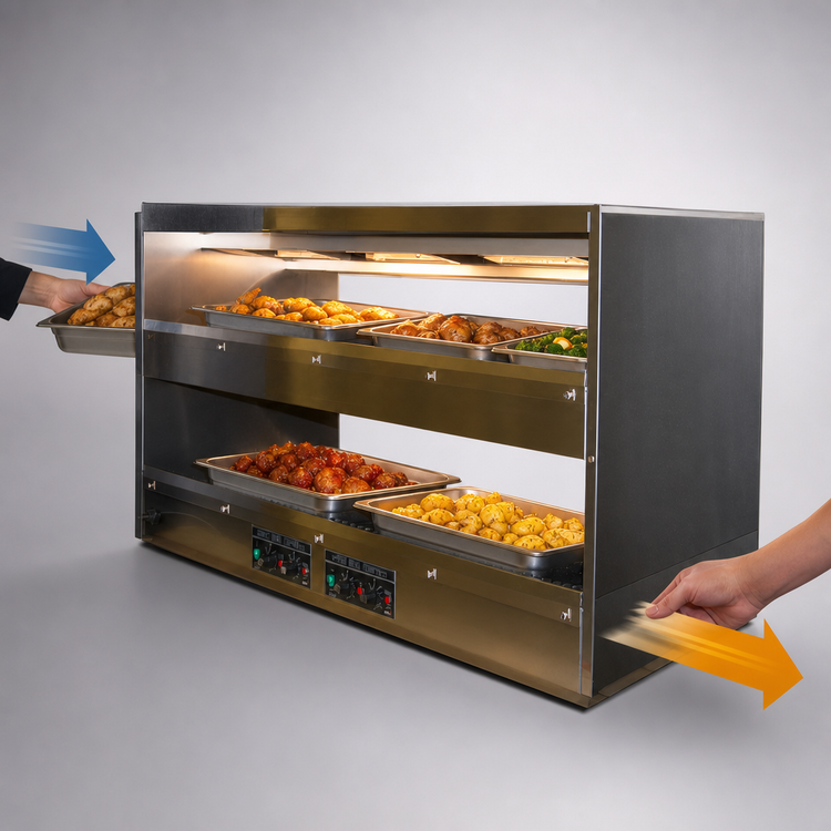 Product image #3 for BKI 2TSM-3824L 38" Countertop Pass-Through Hot Food Warmer with (2) Slanted Shelves