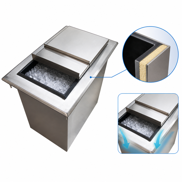 Product image #3 for BK Resources Drop-In Ice Bin with Sliding Cover, 28 x 18 Inches, 304 Stainless Steel