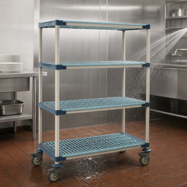 Product image #3 for MetroMax 4 4-Tier Mobile Starter Polymer Shelving Unit with Open Grid Shelf Mats, 48W x 18D x 68H