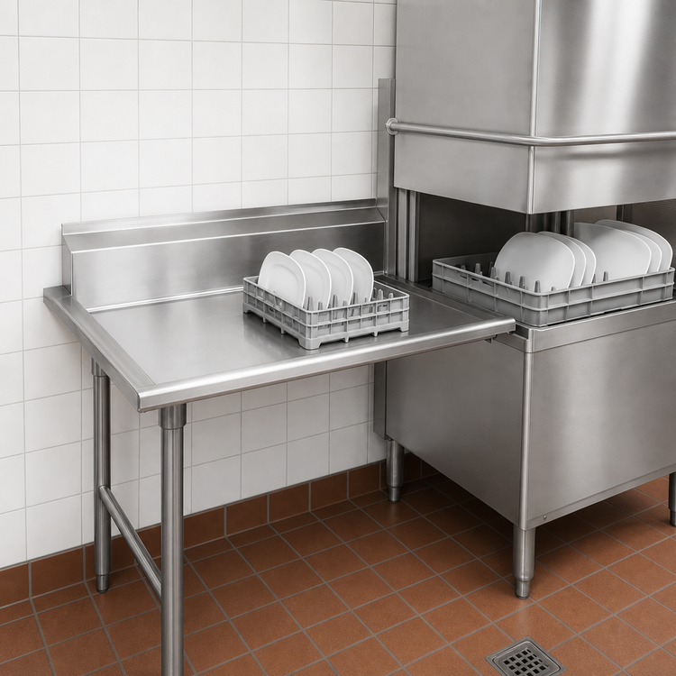 Product image #3 for Advance Tabco Special Value Series Left-Hand Straight Dish Table with 10-1/2 Inch Backsplash, 23 x 30 Inch, 304 Stainless Steel