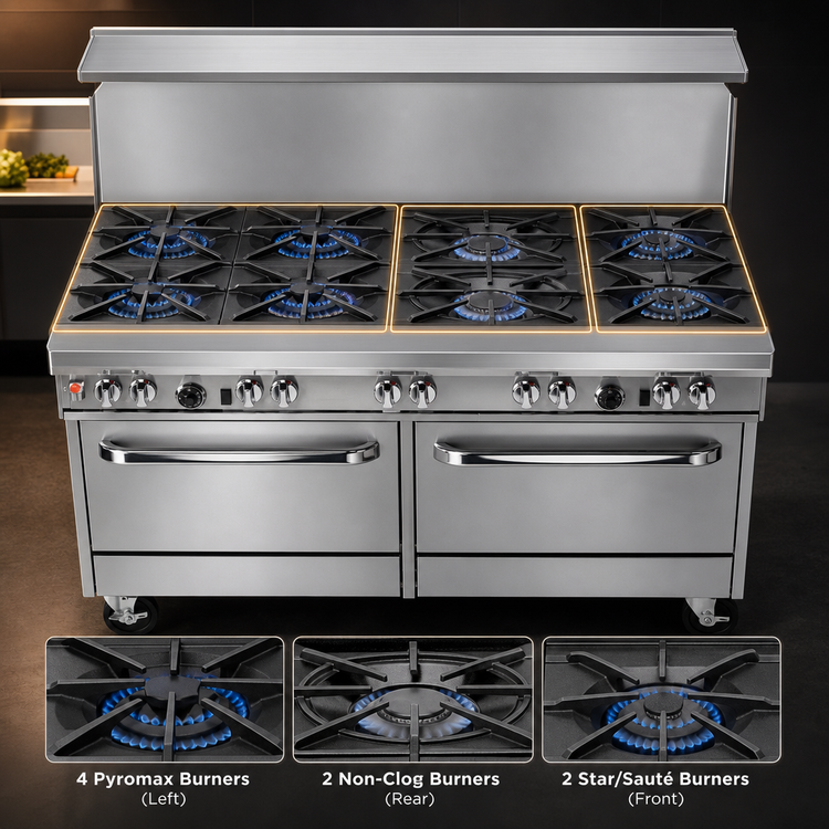 Product image #3 for Southbend Ultimate 60-Inch Gas Restaurant Range with 8 Open Burners and 2 Cabinets