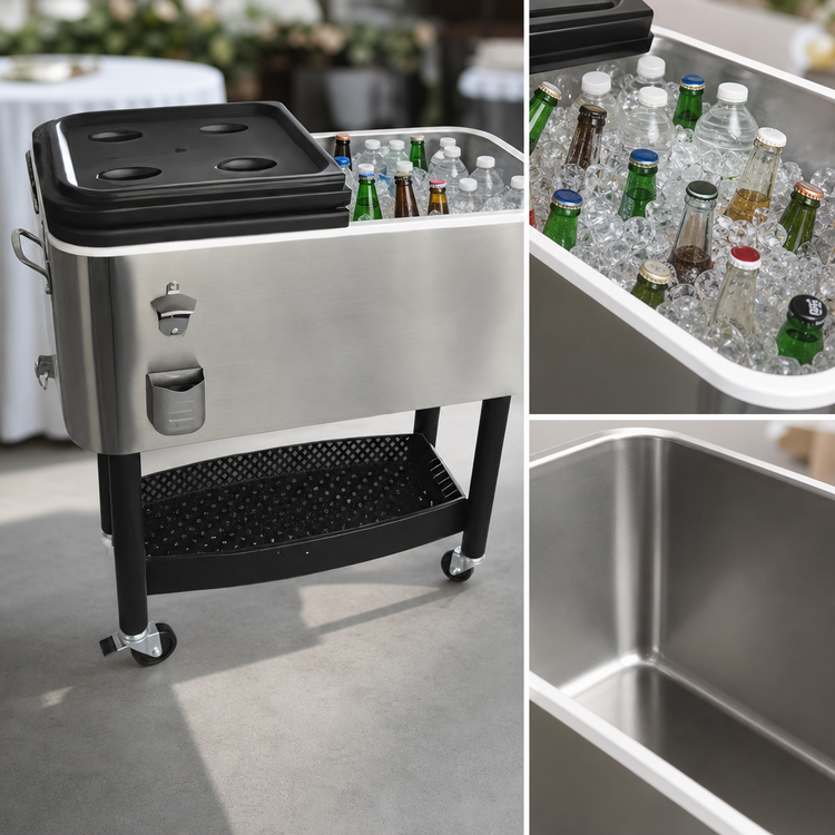 Product image #3 for Crestware 17-Gallon Stainless Steel Garden Cooler on Stand with Wheels