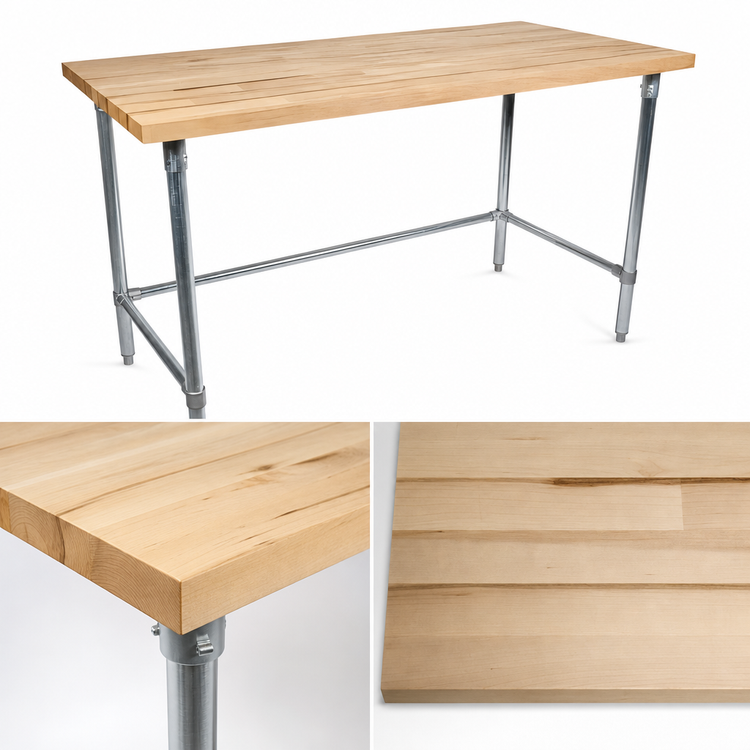 Product image #3 for BK Resources 60 x 36 Inch Hard Maple Top Work Table with Stainless Steel Open Base