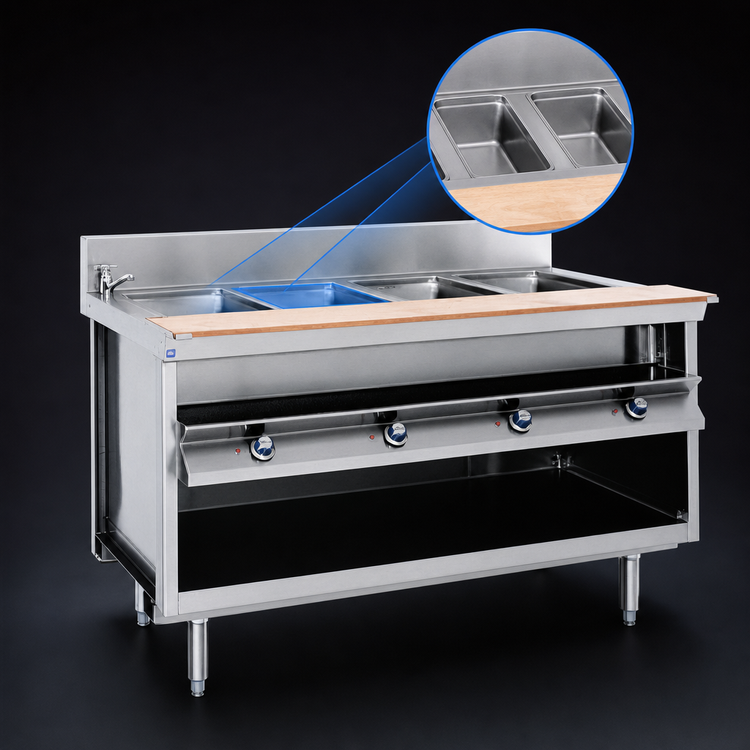 Product image #3 for 30-Inch x 28-Inch Electric Modular Hot Food Table with 2 Wet/Dry Wells and Open Cabinet Base