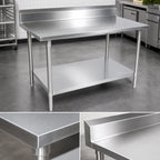 Thumbnail image #3 for John Boos Stallion ST4R5-36144SSK 144"W x 36"D Stainless Steel Work Table with 14-Gauge 300 Series Top, 5" Backsplash and Undershelf