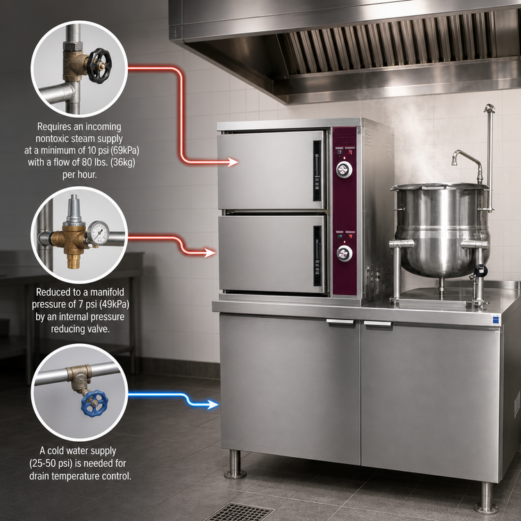Product image #3 for Crown DCX-2-10 Two Compartment Direct Steam Convection Steamer with 10 Gallon Kettle