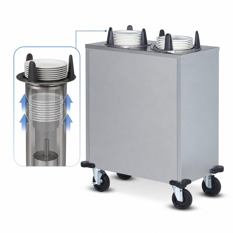 Product image #3 for Dinex Mobile Enclosed Stainless Steel Unheated 3-Silo Plate Dispenser for 12-Inch Round Plates