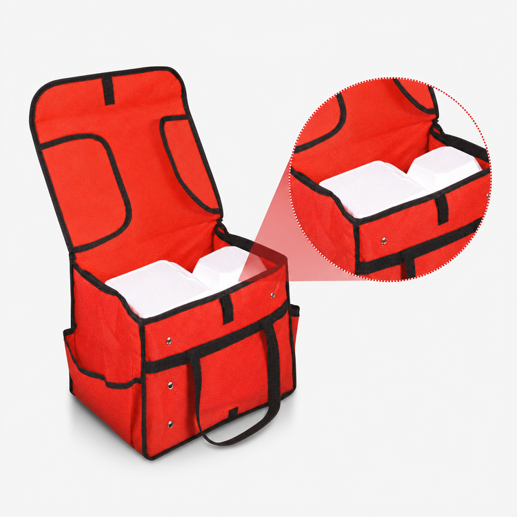 Product image #3 for Deluxe Red Nylon Sandwich Delivery Bag with 1 Compartment and Side Pockets, 15 x 9 x 12 Inch