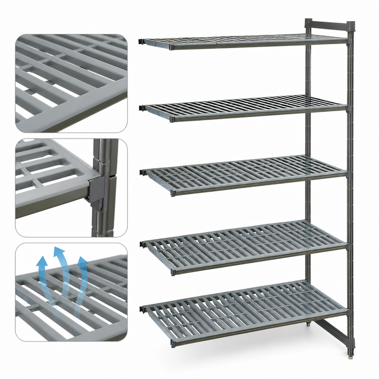 Product image #3 for Cambro Camshelving Basics Plus 21" x 54" x 72" 5-Shelf Vented Add-On Polymer Shelving Unit, Brushed Graphite