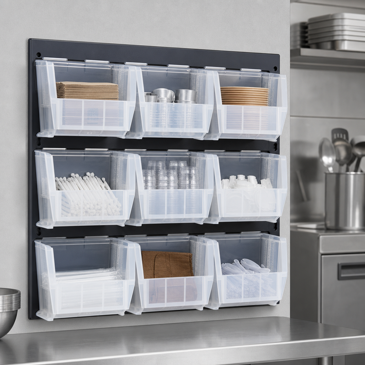 Product image #3 for Quantum Wall-Mounted Louvered Storage Panel Starter Unit with 9 Clear Bins, 18 x 19 in.