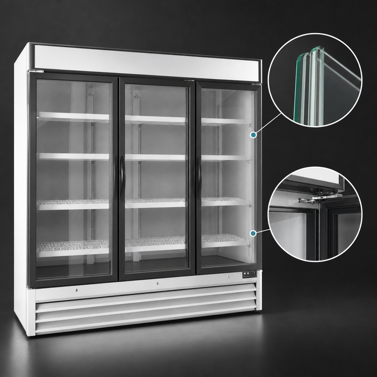 Product image #3 for Maxx Cold X-Series 3-Section Glass Door Freezer Merchandiser with Triple-Pane Self-Closing Doors, 72 Cu. Ft.