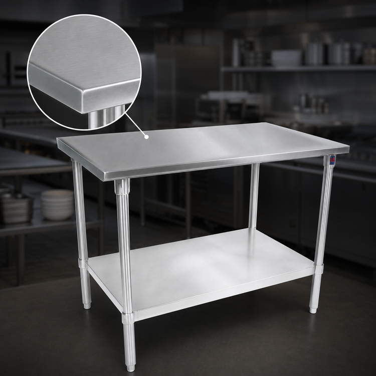 Product image #3 for John Boos Stallion 30" x 30" 16-Gauge 300 Series Stainless Steel Corner Work Table with Galvanized Base and Undershelf