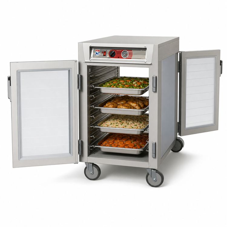 Product image #3 for Metro C5 6 Series Mobile Half-Height Pass-Thru Heated Holding Cabinet with Combination Doors and Universal Wire Slides
