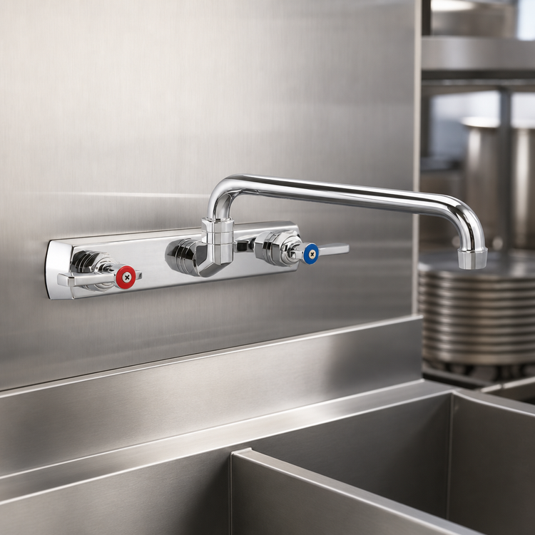 Product image #3 for OptiFlow Heavy-Duty Solid Body Splash-Mounted Commercial Faucet with 18-Inch Double-Jointed Swing Spout, 8-Inch Centers