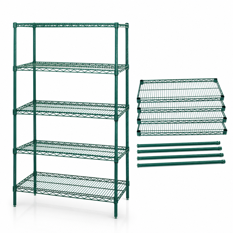 Product image #3 for Quantum Wire Shelving Starter Kit, 72"W x 36"D x 74"H, 5 Shelves, Stationary, Green Epoxy