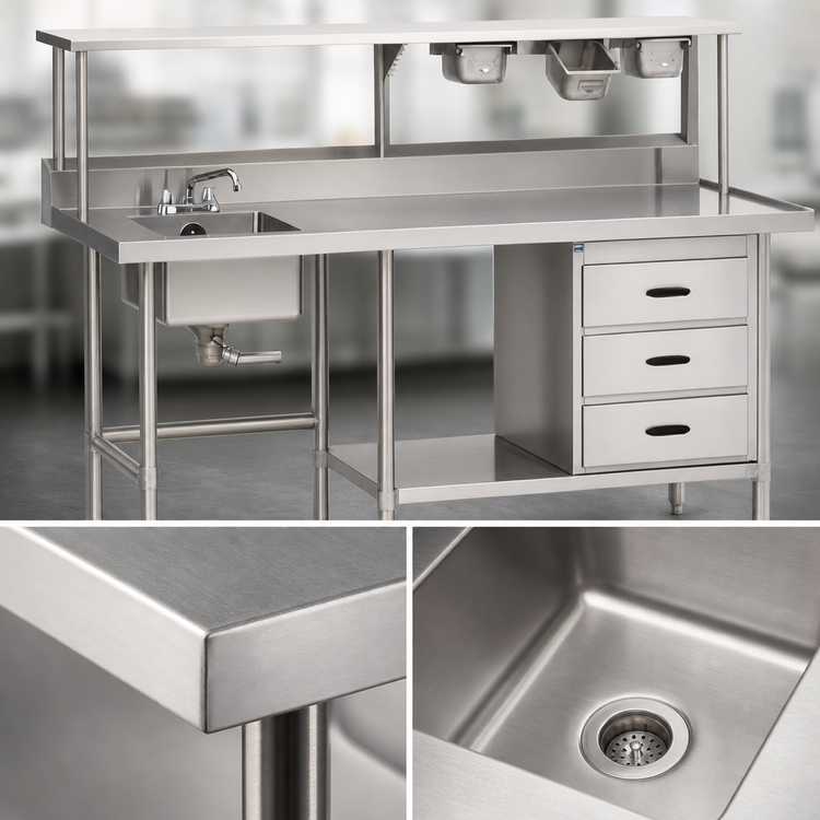 Product image #3 for Duke 20 Inch x 20 Inch x 7 Inch Single Compartment Stainless Steel Sink with Crumb-Cup Drain