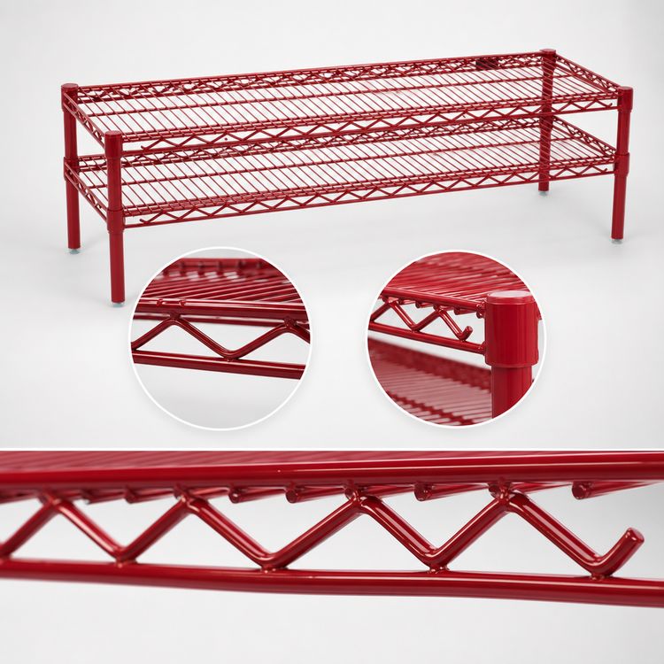 Product image #3 for Eagle Group QuadTruss 2-Tier Front Case Merchandise Wire Shelving Unit, 24W x 14D x 14H, Red Epoxy