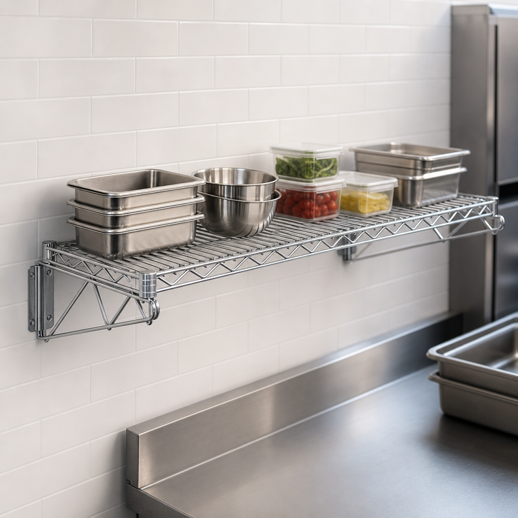 Product image #3 for Quantum Wall-Mount Cantilever Single Wire Shelf, 60 x 14 Inches, Chrome Plated