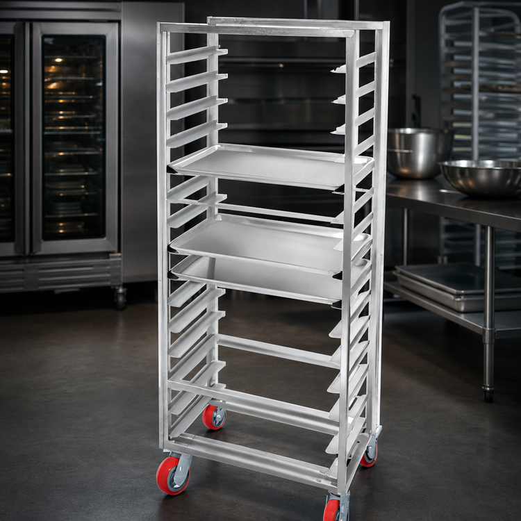 Product image #3 for Lifetime Tough Extra Heavy-Duty Aluminum Side-Load Bun Pan Rack on Casters, 18-Pan Capacity