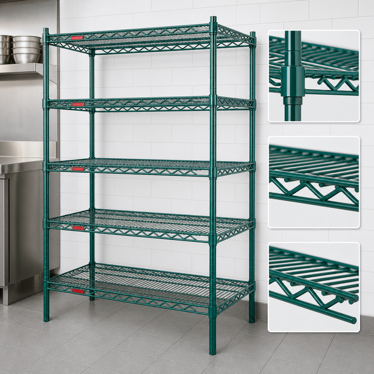 Product image #3 for Eagle Group Valu-Gard 5-Tier Stationary Wire Starter Shelving Unit, 72W x 24D x 74H, Green Epoxy