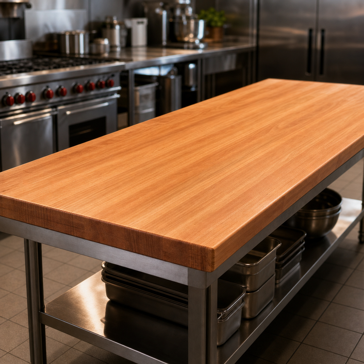 Product image #3 for Boos Block Full-Length Rail Edge Grain American Cherry Kitchen Countertop, 120" W x 30" D x 3" Thick, Varnique Finish