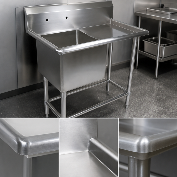 Product image #3 for John Boos Pro-Bowl 1-Compartment Sink with Right Drainboard, 64-3/16 x 29-1/2 x 44-1/16 Inches, 14-Gauge 300-Series Stainless Steel