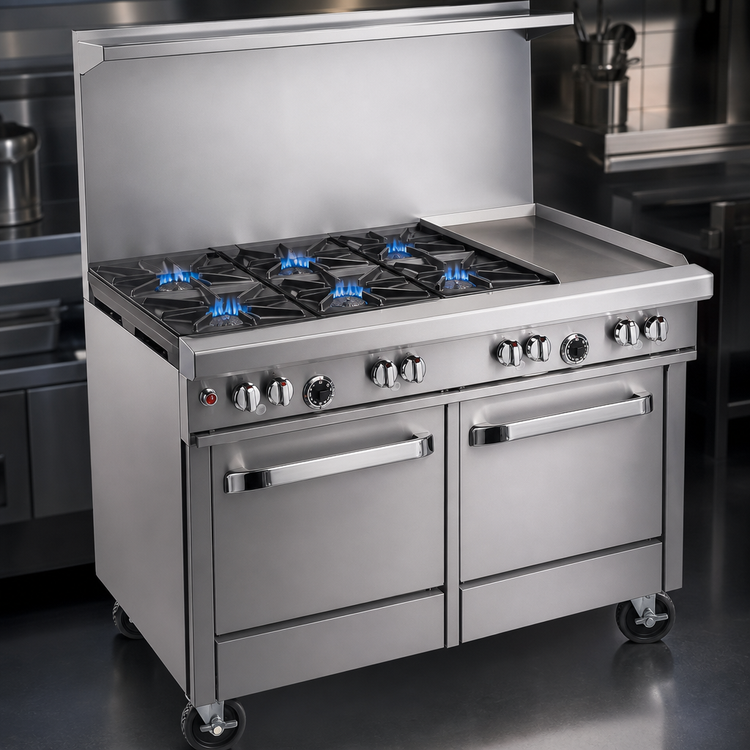 Product image #3 for Southbend Ultimate 48-Inch Gas Restaurant Range with 4 Non-Clog Burners, 24-Inch Griddle, Convection Oven, and Cabinet Base