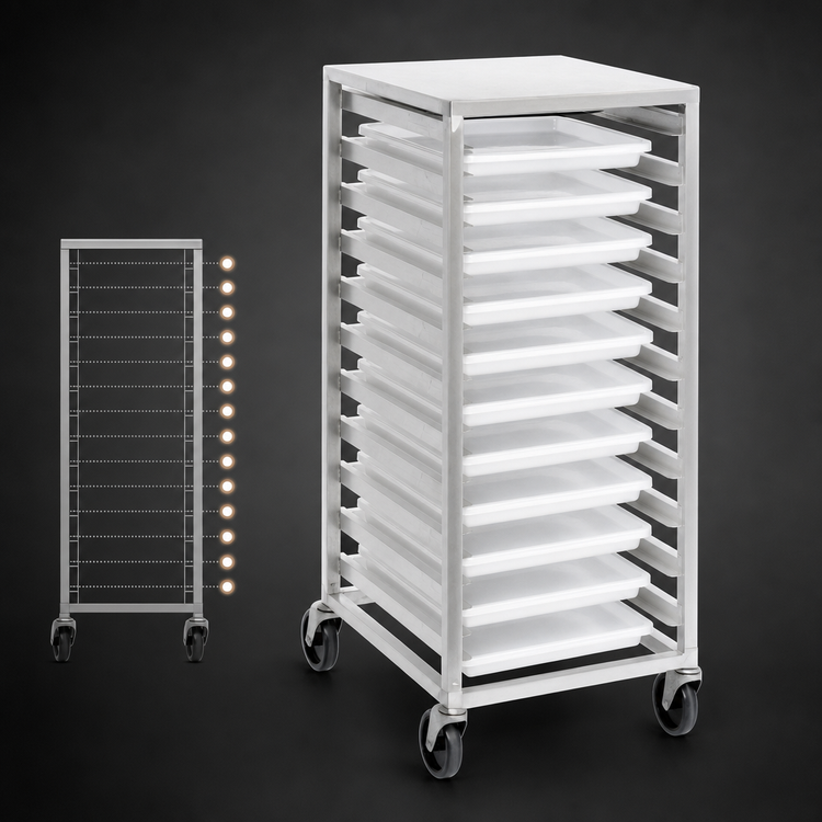 Product image #3 for Channel Manufacturing Mobile Aluminum Poly Box Rack, 15-Level, 4-Inch Spacing, Holds 18 x 26 or 18 x 13 Boxes