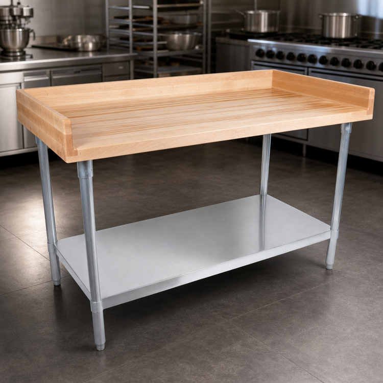 Product image #3 for John Boos DNS14 60" x 36" Bakers' Top Wood Work Table with Galvanized Undershelf