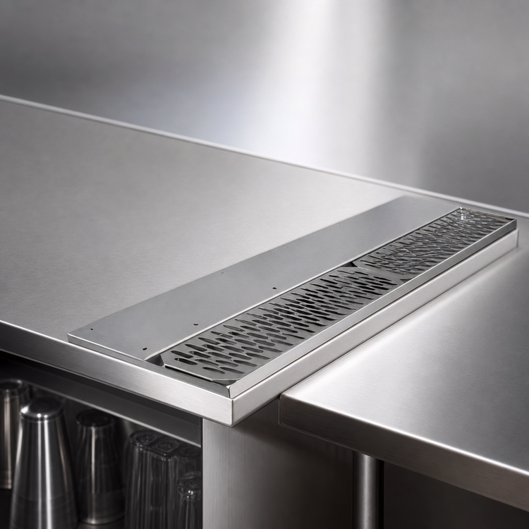 Product image #3 for 24-Inch Underbar-Mount Stainless Steel Drink Rail with Left Drain