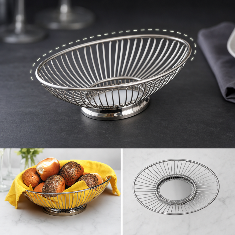 Product image #3 for American Metalcraft Oval Stainless Steel Serving Basket, 8-1/4 x 5-1/8 x 2-1/2 Inches