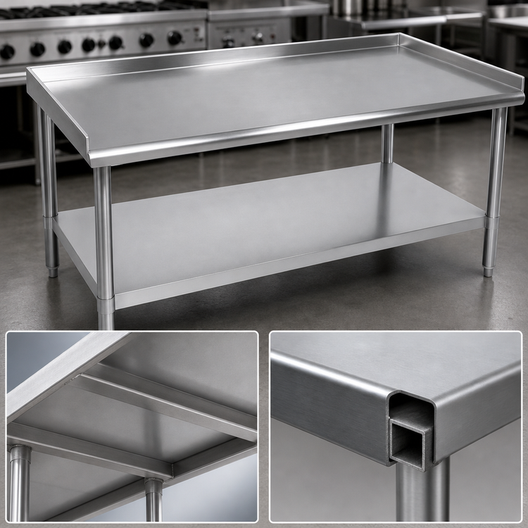 Product image #3 for BK Resources Stainless Steel Equipment Stand with 3-Sided 2-Inch Riser and Adjustable Undershelf, 61 x 30 x 26 Inches