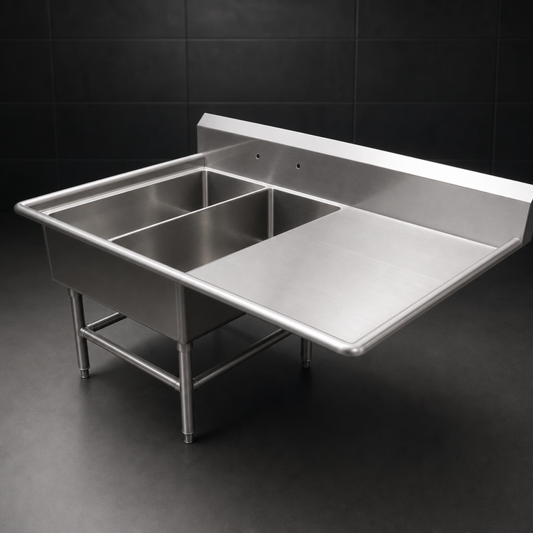Product image #3 for John Boos Pro-Bowl 2-Compartment Platter Sink with Right Drainboard, 14-Gauge Stainless Steel