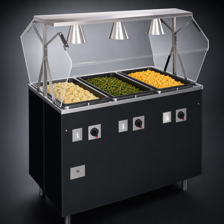 Product image #3 for Vollrath 2-Series Affordable Portable Deluxe 4-Well Mobile Hot Food Station with Lighted Breath Guard