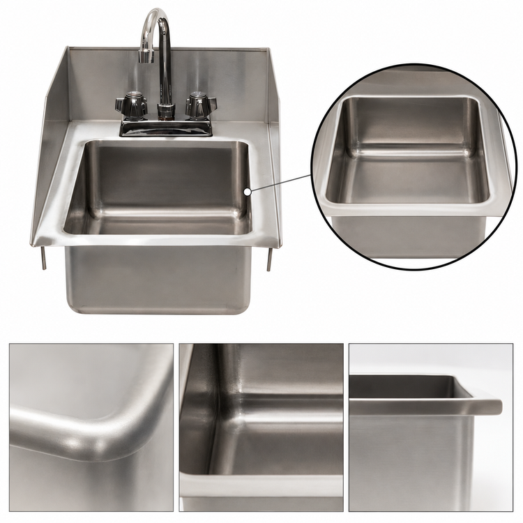 Product image #3 for Advance Tabco Special Value Series 1-Compartment Drop-In Sink with Side Splashes, 10 x 14 x 5 Bowl, Faucet and Basket Drain