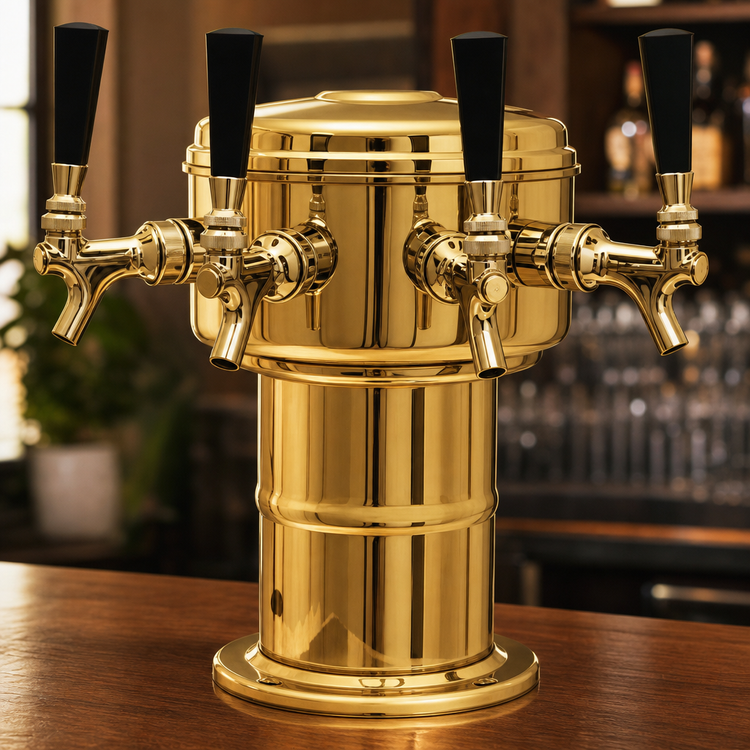Product image #3 for Glastender Mini Mushroom 5-Faucet Air-Cooled Draft Dispensing Tower, Polished Brass Finish