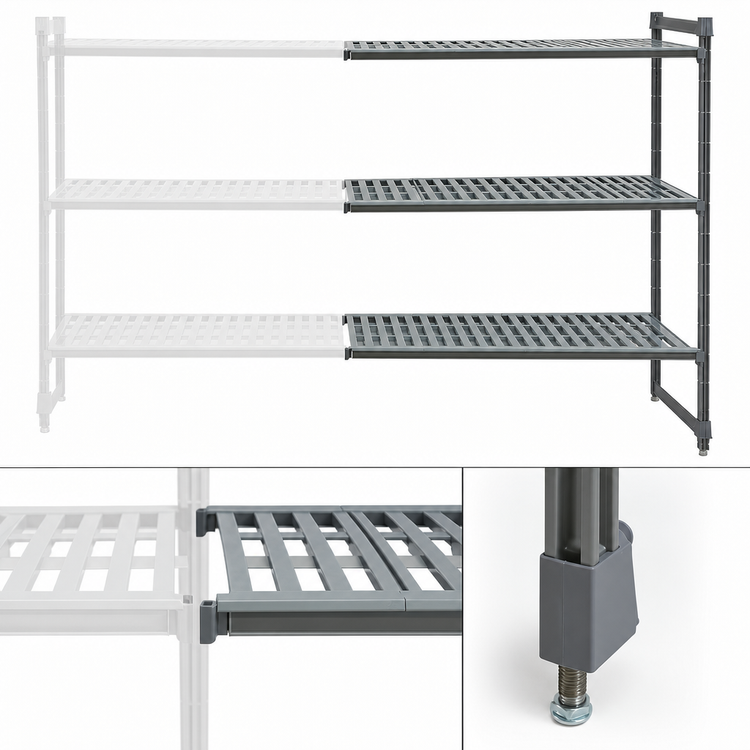 Product image #3 for Cambro Camshelving Basics Plus 18 x 48 x 64-Inch 4-Tier Add-On Vented Polymer Shelving Unit, Brushed Graphite