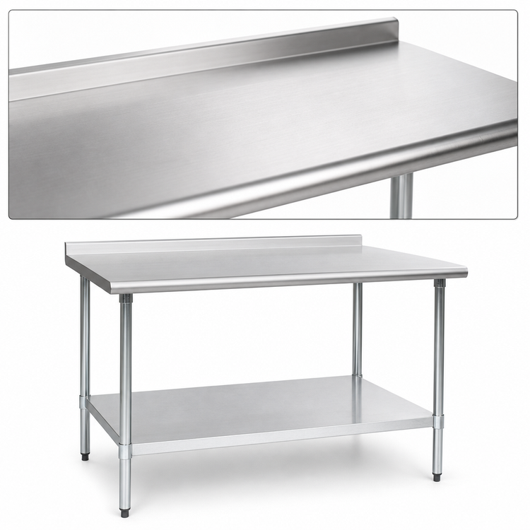 Product image #3 for Eagle Group Budget Series 60-Inch x 24-Inch 430 Stainless Steel Work Table with Rear Up-Turn and Undershelf