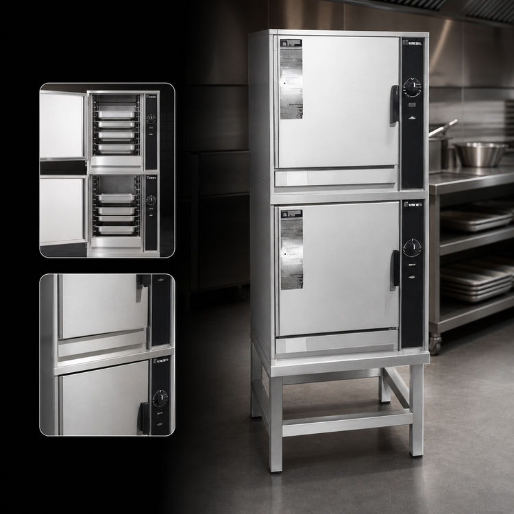 Product image #3 for Groen HyperSteam Double-Stacked Electric Convection Steamer, Stand-Mounted, 2 Compartments, 5-Pan Capacity per Compartment