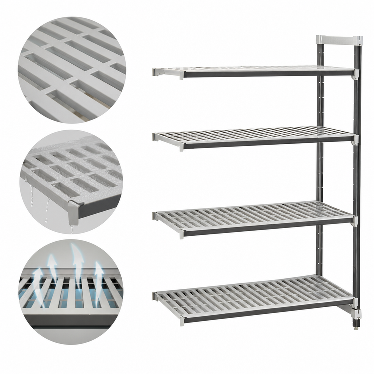 Product image #3 for Cambro Camshelving Elements XTRA Vented 4-Shelf Stationary Add-On Unit, 21" x 72" x 84", Speckled Gray