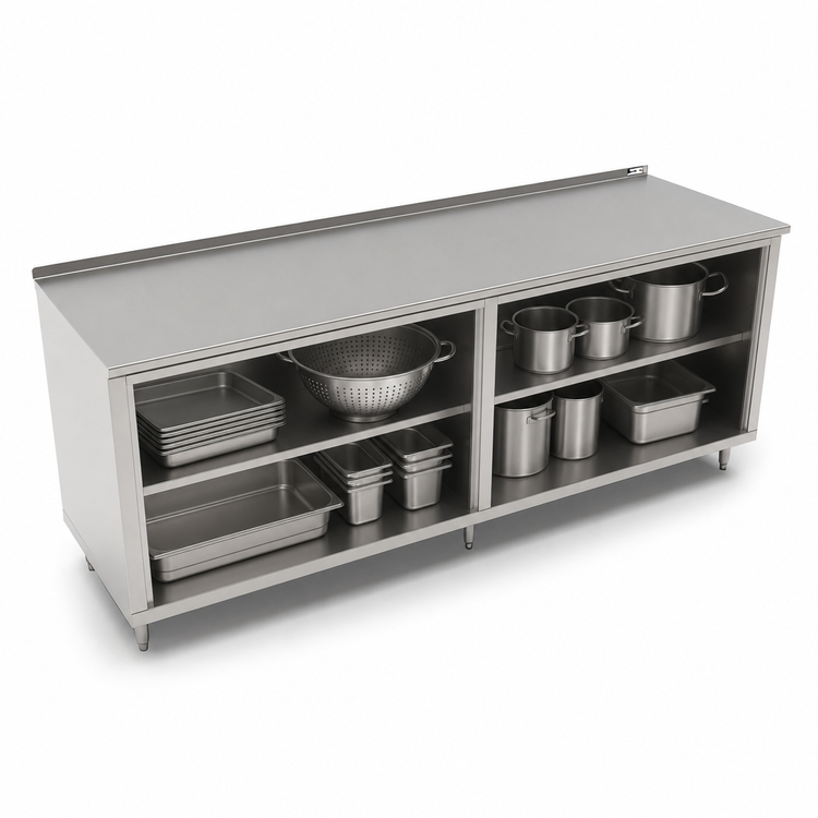 Product image #3 for John Boos Modular Base Work Table, Open Front, 108 Inches x 24 Inches, 16 Gauge Stainless Steel Top, 1-1/2 Inch Rear Riser