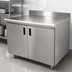 Thumbnail image #3 for Advance Tabco Special Value Economy Enclosed Work Table with Sliding Door Cabinet Base, 120 x 24 Inches, 16 Gauge 304 Stainless Steel Top