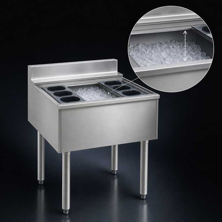 Product image #3 for Eagle Group 2200 Series 40-Inch Underbar Cocktail Unit with 12-Inch Insulated Ice Bin, 8 Bottle Wells, and Sliding Cover