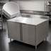 Thumbnail image #3 for BK Resources 60-Inch x 24-Inch Enclosed Stainless Steel Work Table with Cabinet Base, Hinged Doors, Lock, and 5-Inch Backsplash