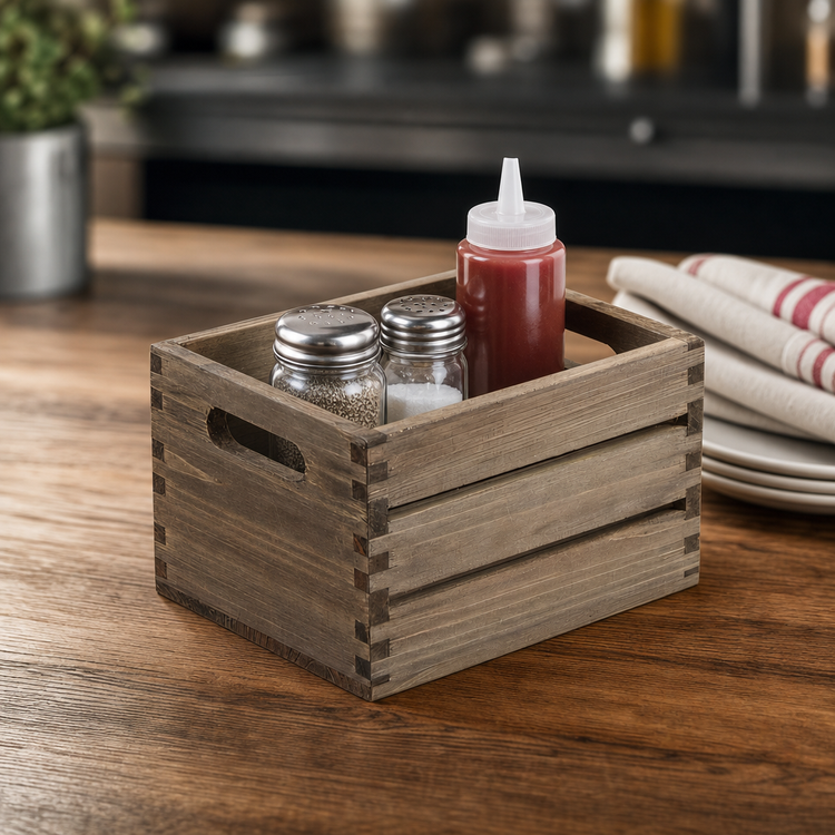 Product image #3 for American Metalcraft Brown Vintage Wood Rectangular 1-Section Condiment Caddy